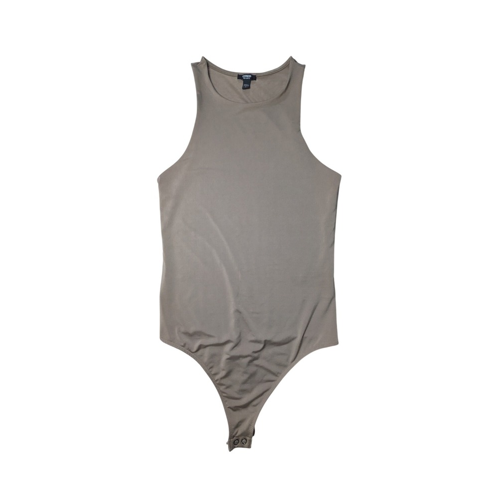 Express Body Contour High Neck Sleeveless Bodysuit Taupe Tan Small EUC